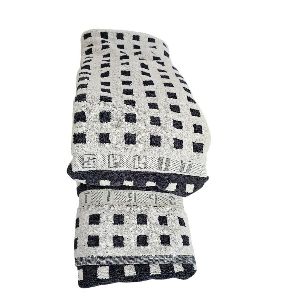 Vintage 1980s Esprit Bath & Bed Towel Black White Geometric Logo 44" x 24.5"